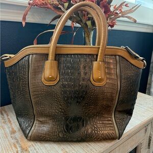 Elegant Brown Crocodile-Embossed Handbag